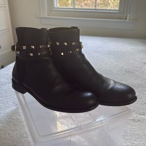 Valentino Garavani Black Ankle Boots with Gold Studs